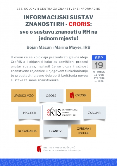 Održali smo 153. Kolokvij CZI-ja naziva Informacijski sustav znanosti - CroRIS